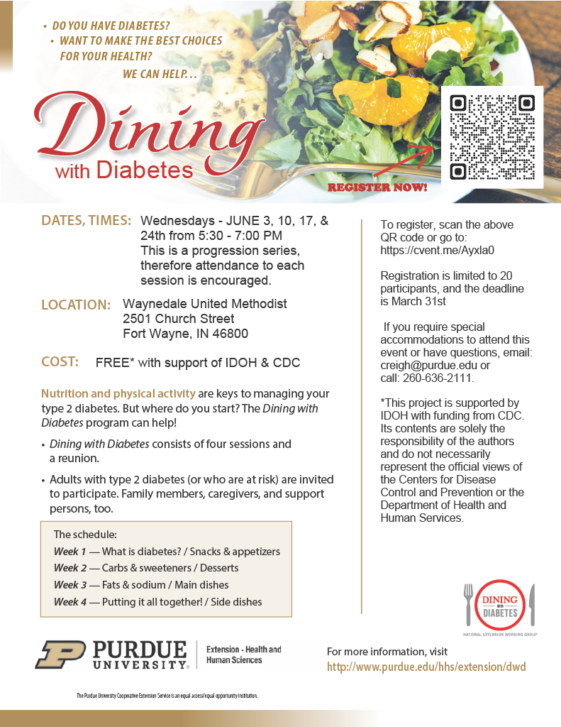 Flyer for Dining with Diabetes.
